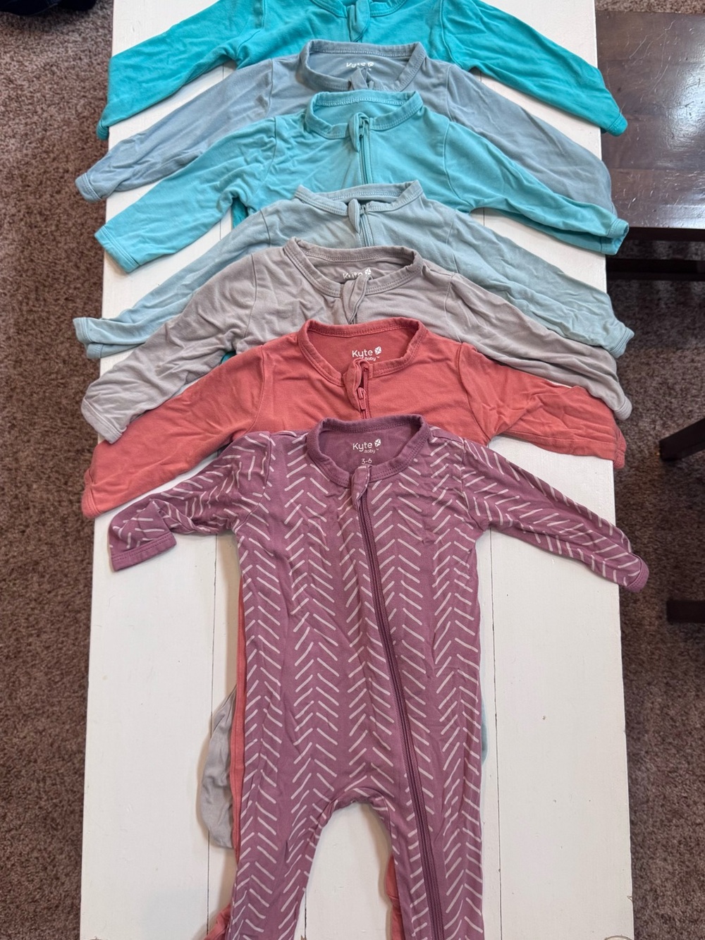 Kyte BABY Purple Chevron Zip Footed Romper + Assorted Pastel Zip Rompers